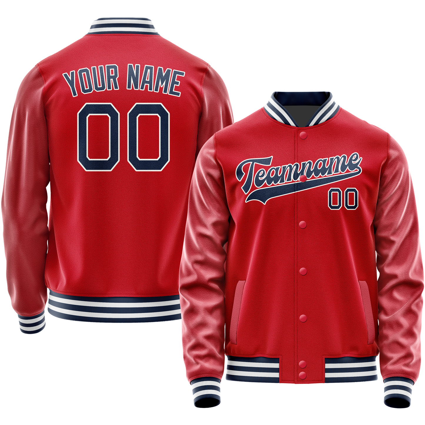 Custom Red Navy Solid Color Varsity Letterman Jacket