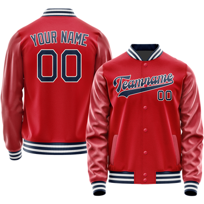 Custom Red Navy Solid Color Varsity Letterman Jacket