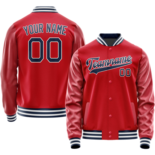 Custom Red Navy Solid Color Varsity Letterman Jacket