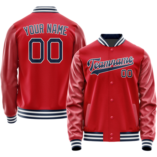 Custom Red Navy Solid Color Varsity Letterman Jacket