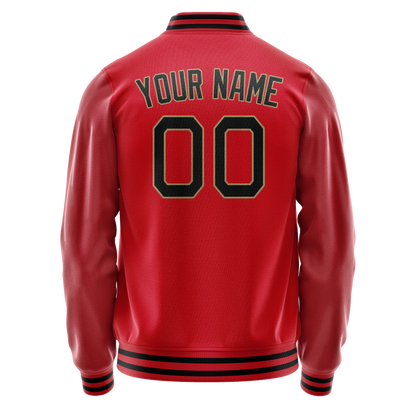 Custom Red Black Solid Color Varsity Letterman Jacket