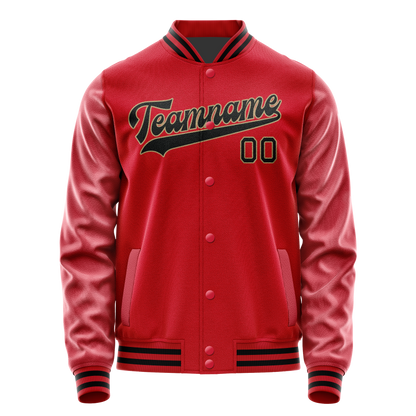 Custom Red Black Solid Color Varsity Letterman Jacket