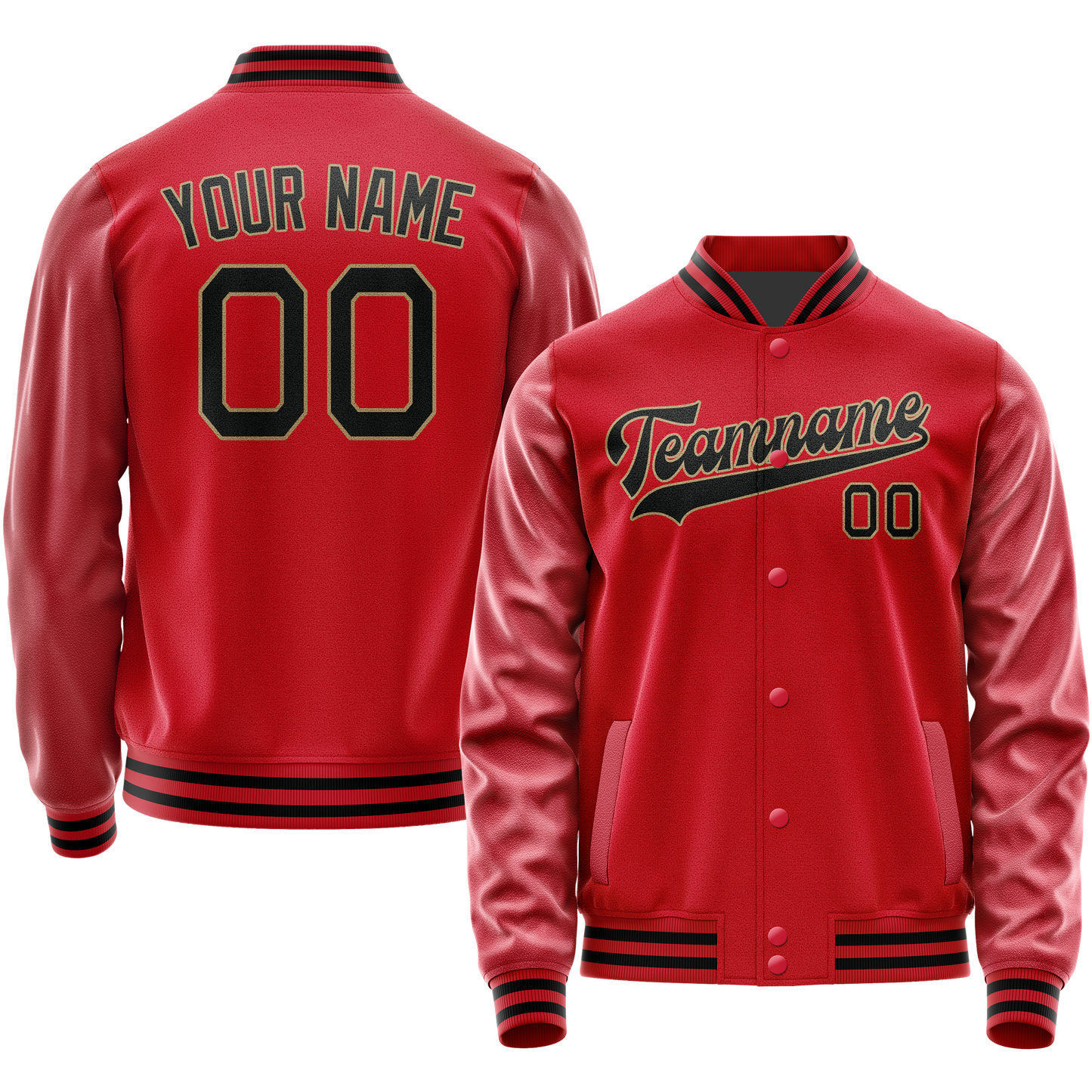 Custom Red Black Solid Color Varsity Letterman Jacket