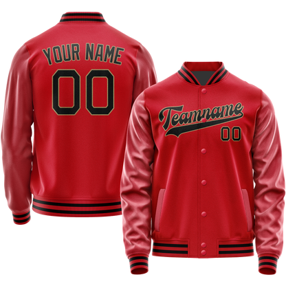 Custom Red Black Solid Color Varsity Letterman Jacket