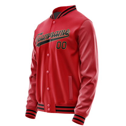 Custom Red Black Solid Color Varsity Letterman Jacket
