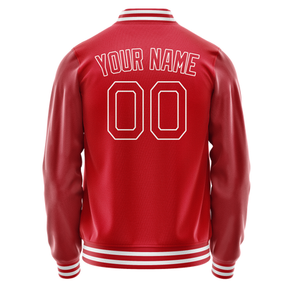 Custom Red White Solid Color Varsity Letterman Jacket