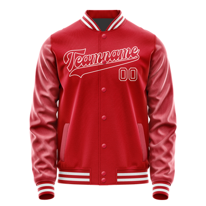 Custom Red White Solid Color Varsity Letterman Jacket