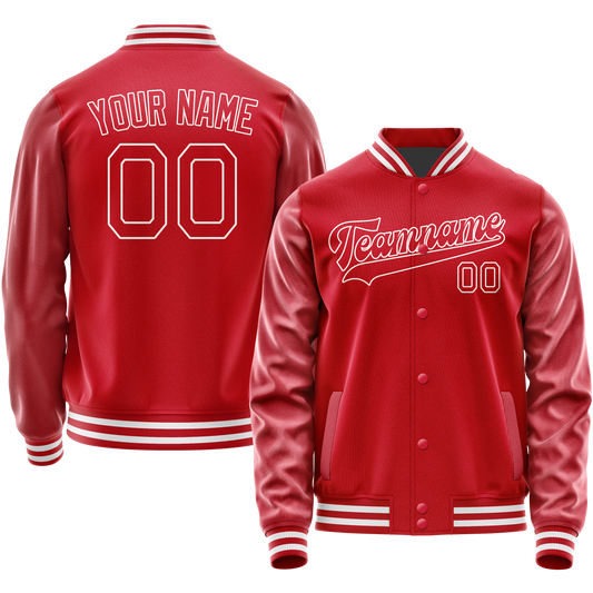 Custom Red White Solid Color Varsity Letterman Jacket