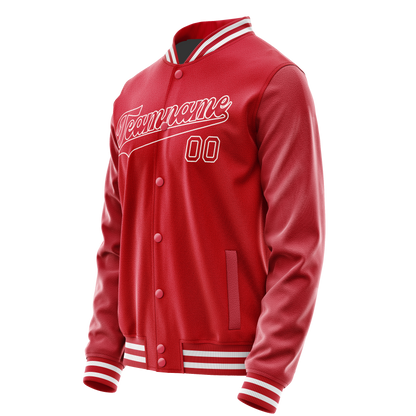 Custom Red White Solid Color Varsity Letterman Jacket
