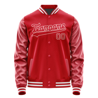 Custom Red White Solid Color Varsity Letterman Jacket