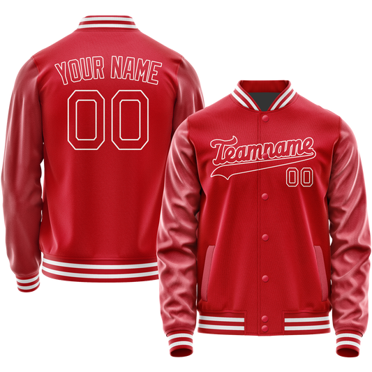 Custom Red White Solid Color Varsity Letterman Jacket