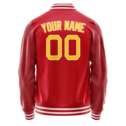 Custom Red Gold Solid Color Varsity Letterman Jacket