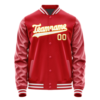 Custom Red Gold Solid Color Varsity Letterman Jacket