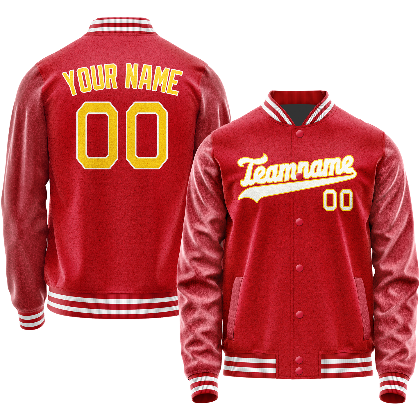 Custom Red Gold Solid Color Varsity Letterman Jacket