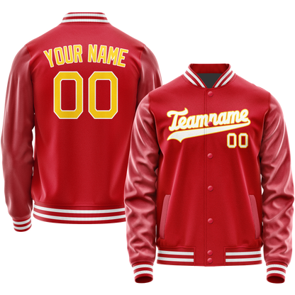 Custom Red Gold Solid Color Varsity Letterman Jacket