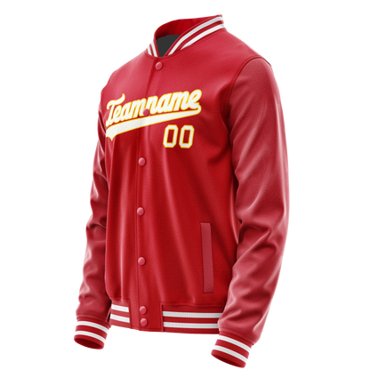 Custom Red Gold Solid Color Varsity Letterman Jacket