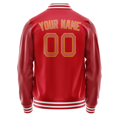 Custom Red Cream Solid Color Varsity Letterman Jacket