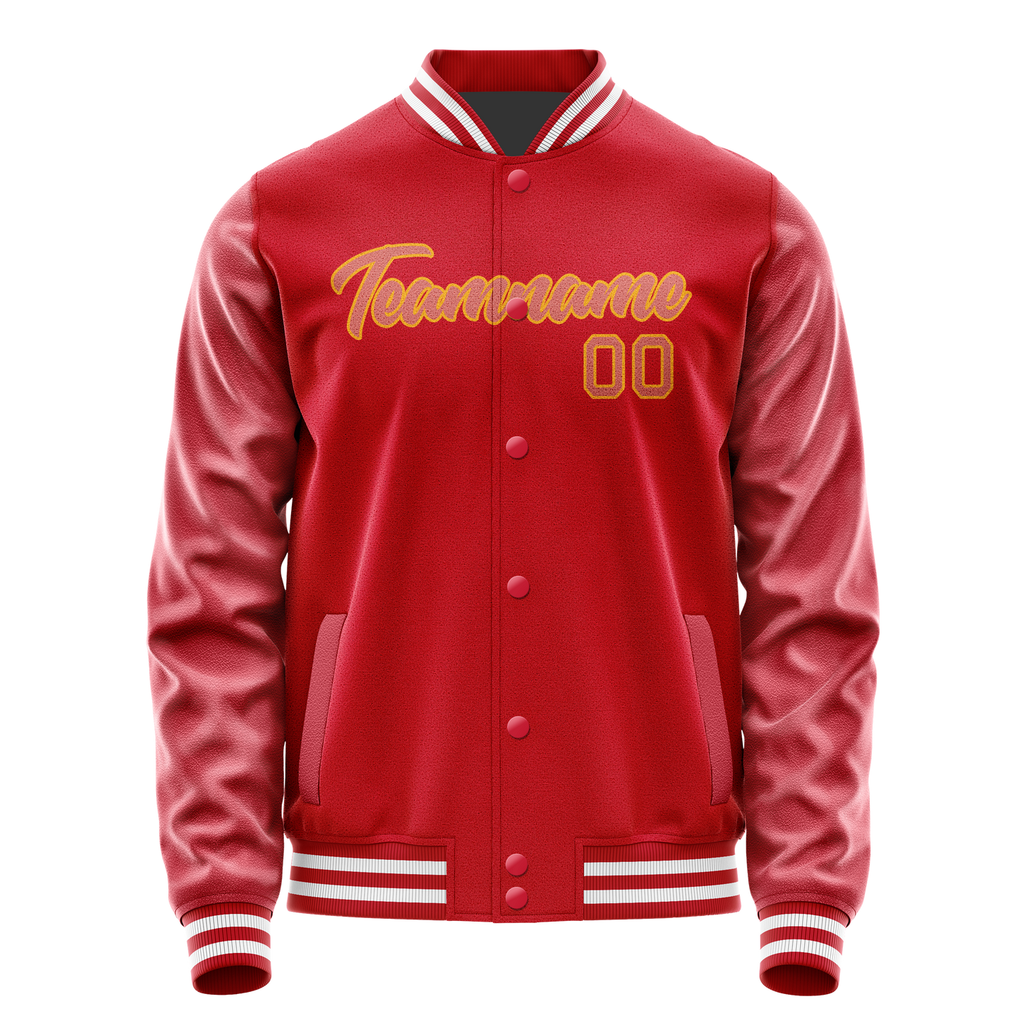 Custom Red Cream Solid Color Varsity Letterman Jacket