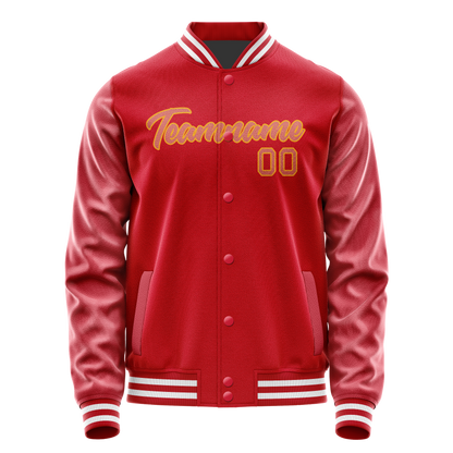 Custom Red Cream Solid Color Varsity Letterman Jacket