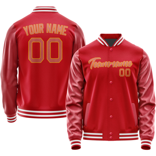 Custom Red Cream Solid Color Varsity Letterman Jacket