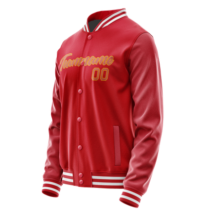 Custom Red Cream Solid Color Varsity Letterman Jacket