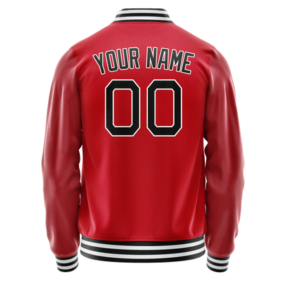 Custom Red Black Solid Color Varsity Letterman Jacket