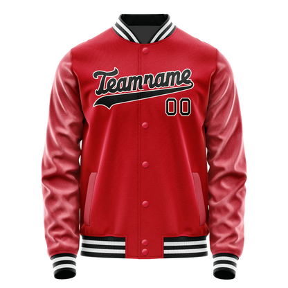 Custom Red Black Solid Color Varsity Letterman Jacket