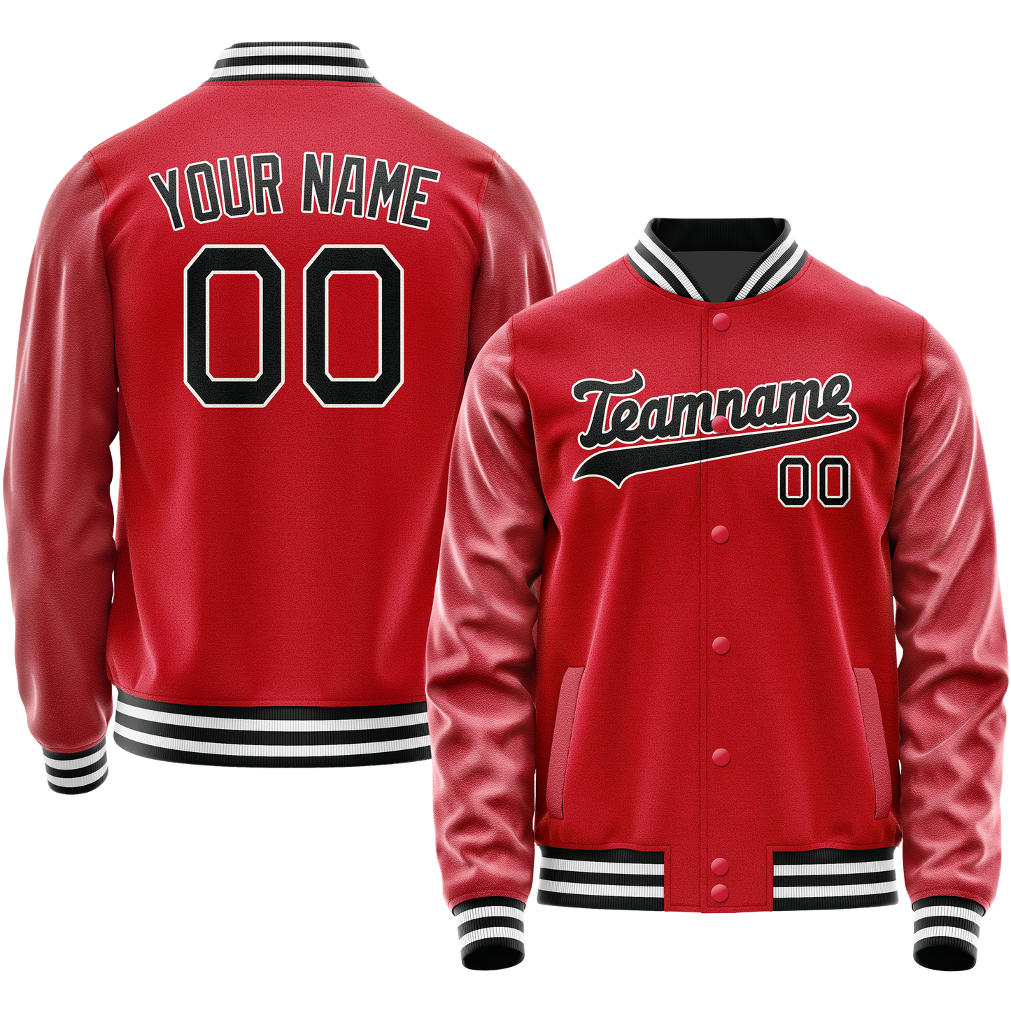 Custom Red Black Solid Color Varsity Letterman Jacket