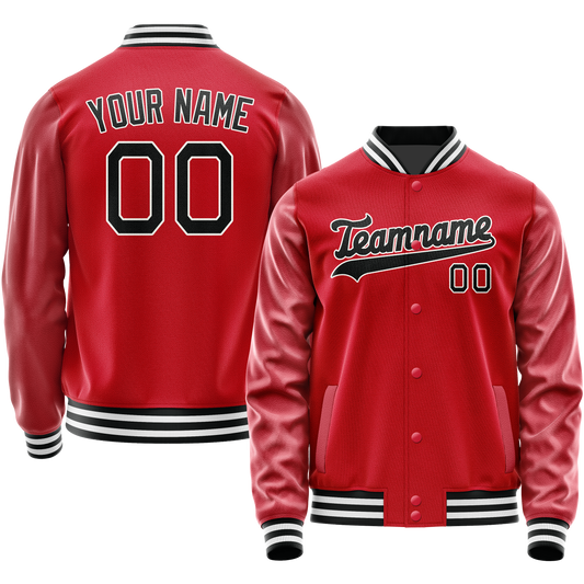 Custom Red Black Solid Color Varsity Letterman Jacket