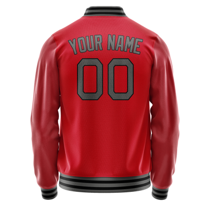 Custom Red Gray Solid Color Varsity Letterman Jacket