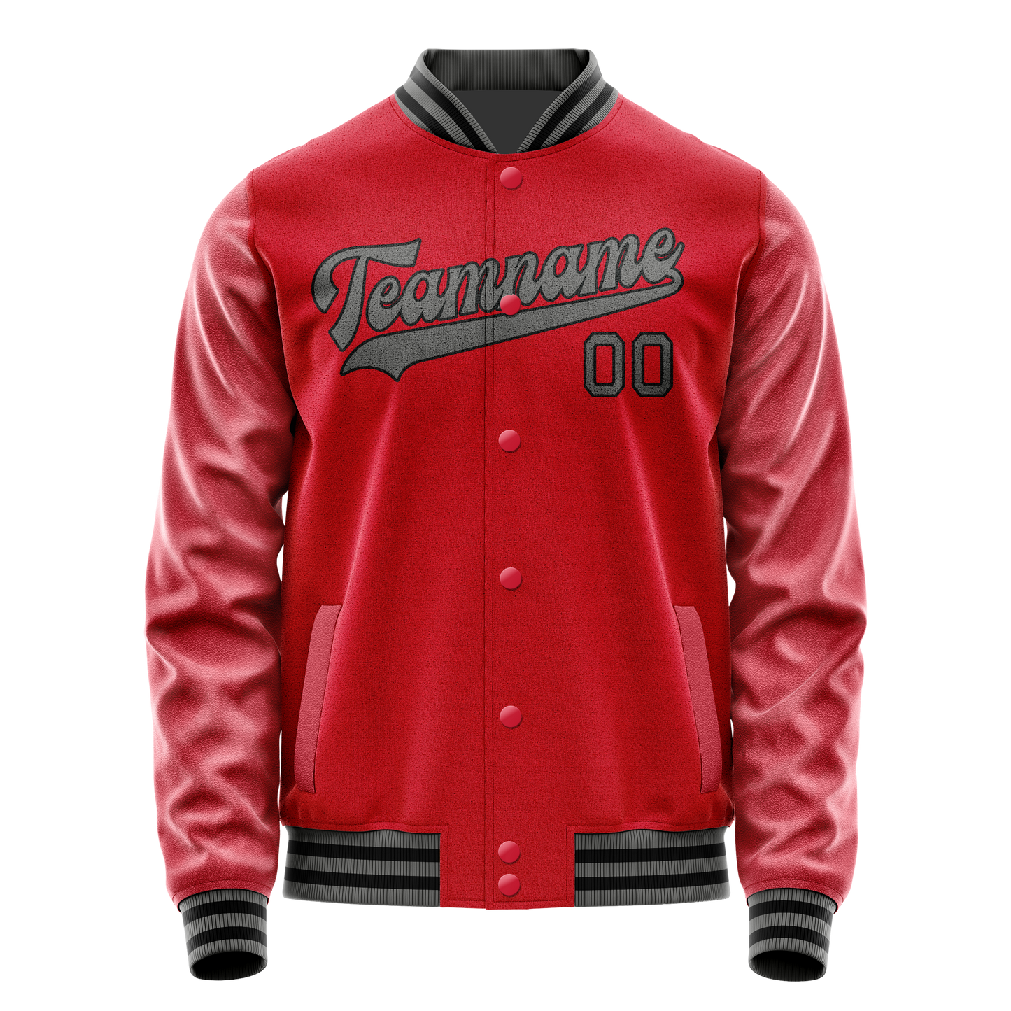 Custom Red Gray Solid Color Varsity Letterman Jacket