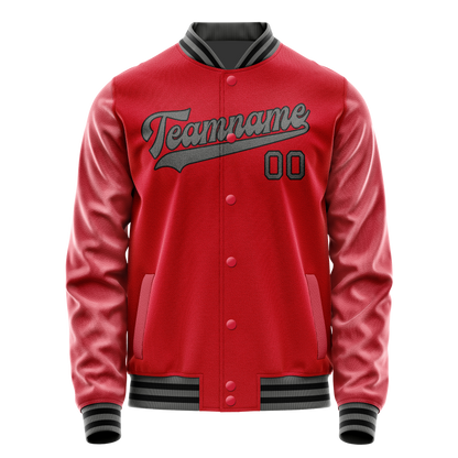 Custom Red Gray Solid Color Varsity Letterman Jacket