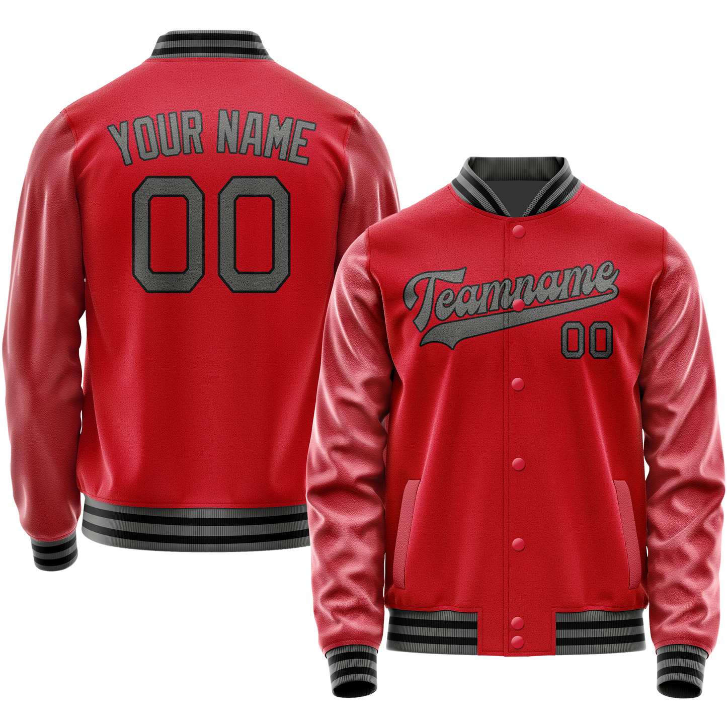 Custom Red Gray Solid Color Varsity Letterman Jacket