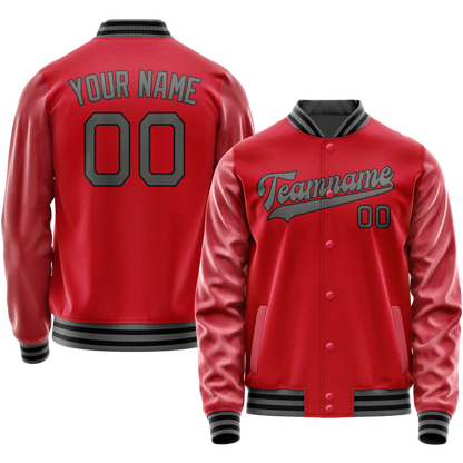 Custom Red Gray Solid Color Varsity Letterman Jacket