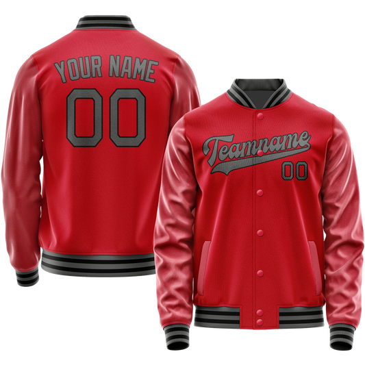 Custom Red Gray Solid Color Varsity Letterman Jacket