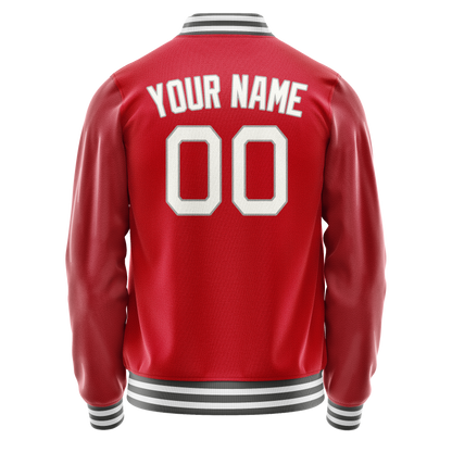 Custom Red Gray Solid Color Varsity Letterman Jacket