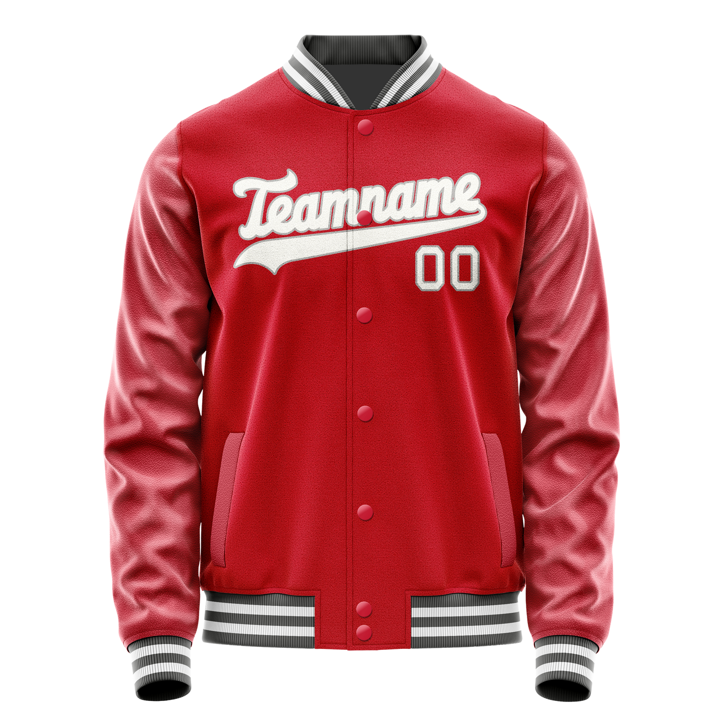 Custom Red Gray Solid Color Varsity Letterman Jacket