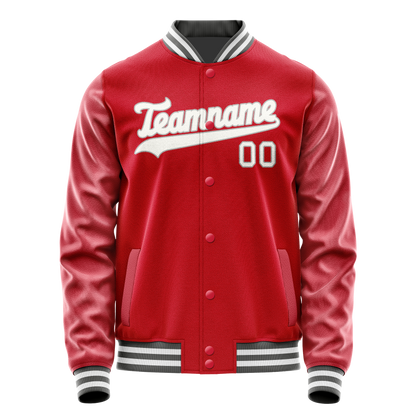 Custom Red Gray Solid Color Varsity Letterman Jacket