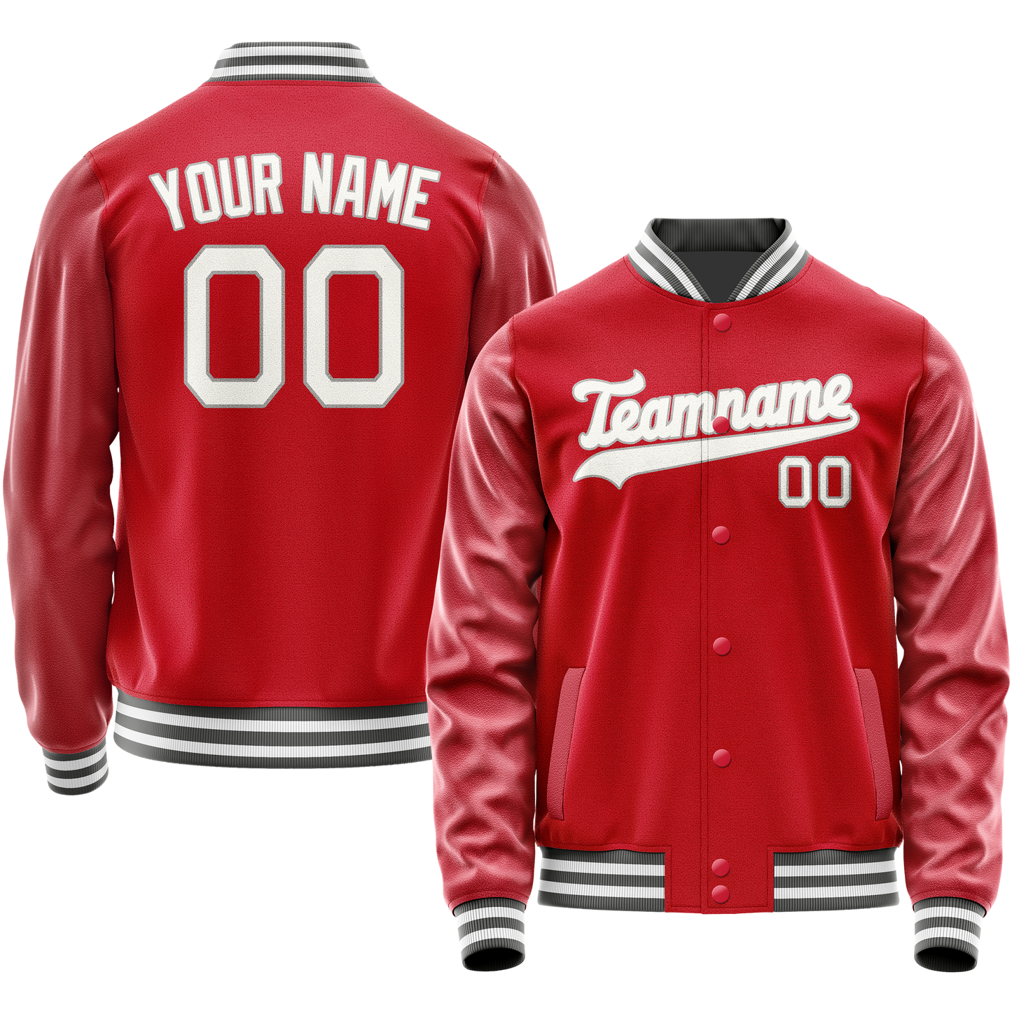 Custom Red Gray Solid Color Varsity Letterman Jacket