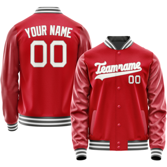 Custom Red Gray Solid Color Varsity Letterman Jacket