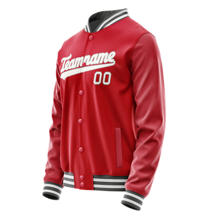 Custom Red Gray Solid Color Varsity Letterman Jacket
