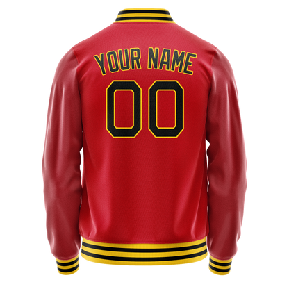 Custom Red Black Solid Color Varsity Letterman Jacket