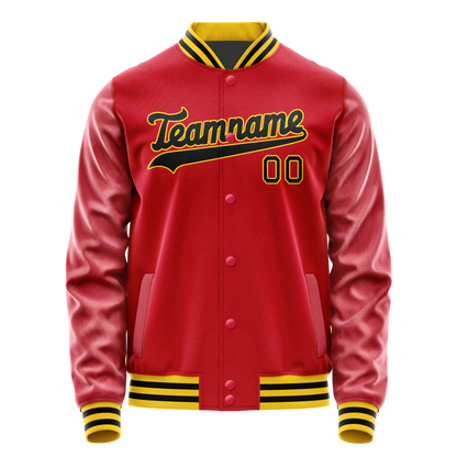 Custom Red Black Solid Color Varsity Letterman Jacket