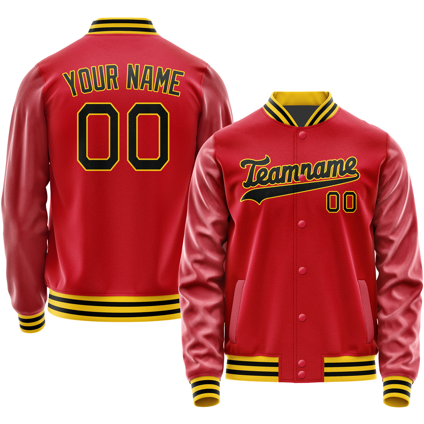 Custom Red Black Solid Color Varsity Letterman Jacket