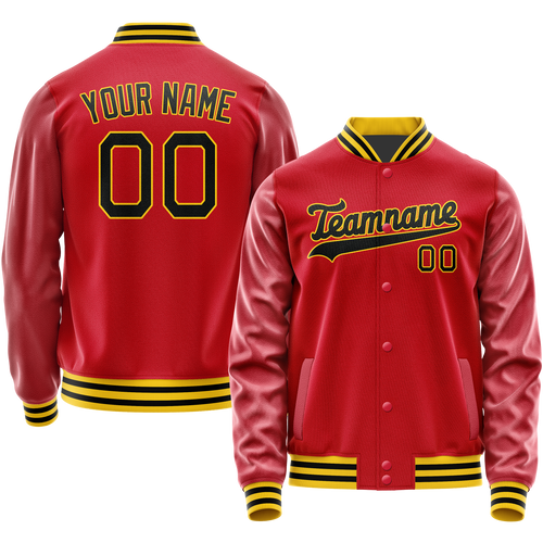 Custom Red Black Solid Color Varsity Letterman Jacket