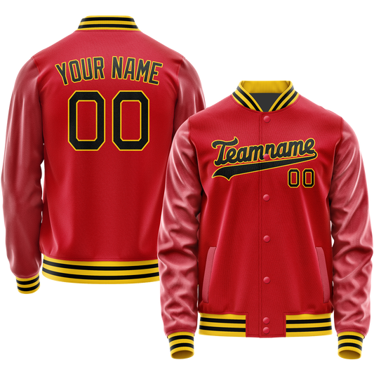 Custom Red Black Solid Color Varsity Letterman Jacket