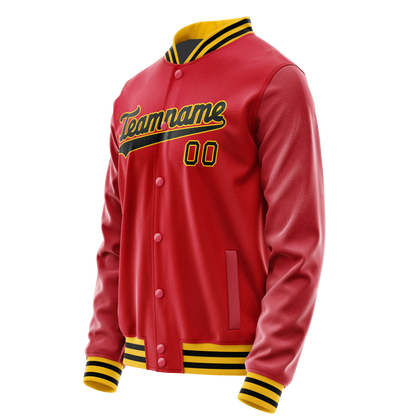 Custom Red Black Solid Color Varsity Letterman Jacket