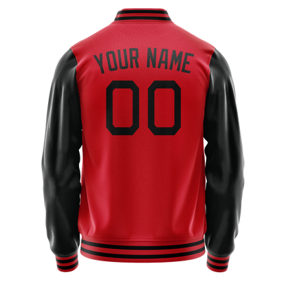 Custom Red Black Solid Color Varsity Letterman Jacket