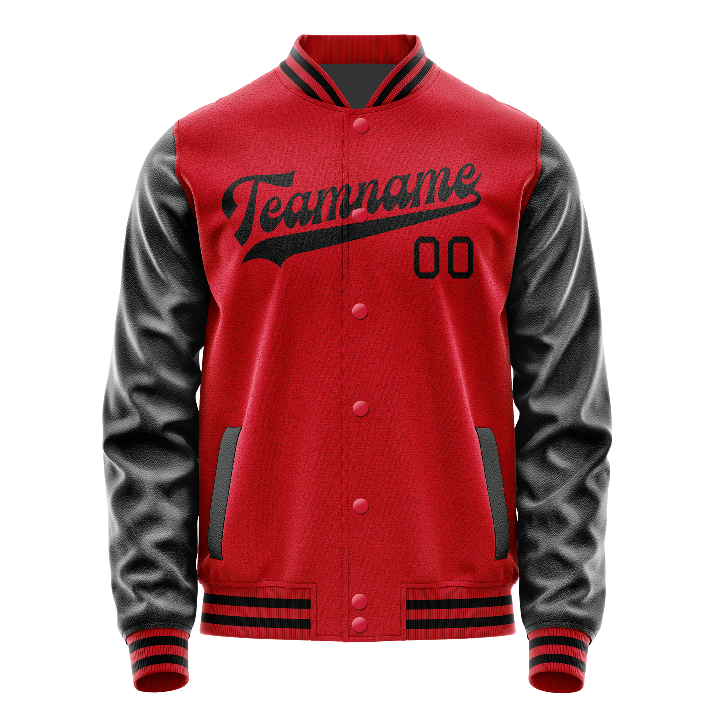 Custom Red Black Solid Color Varsity Letterman Jacket