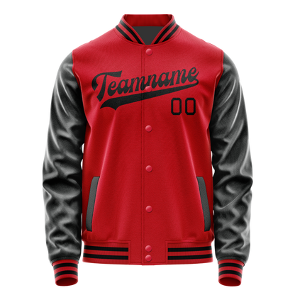 Custom Red Black Solid Color Varsity Letterman Jacket